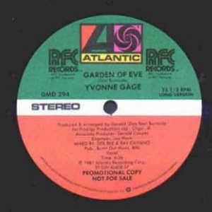 Front Cover Single Yvonne Gage - Garden Of Eve