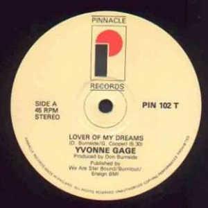 Front Cover Single Yvonne Gage - Lover Of My Dreams